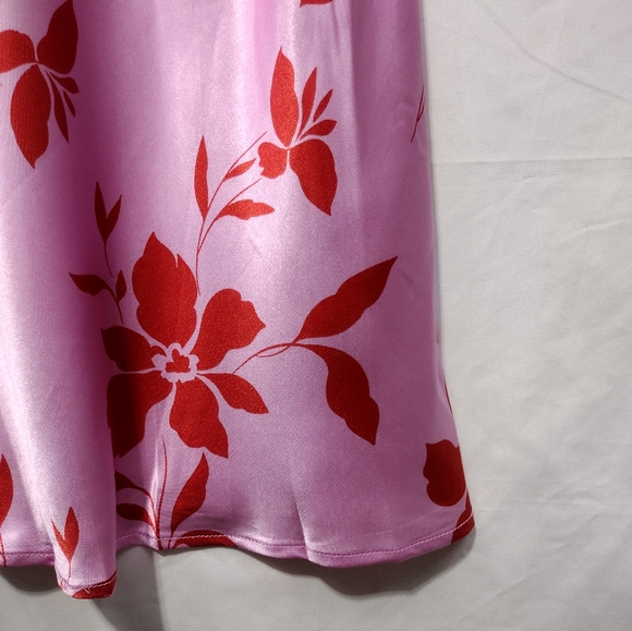 Emma & Michele Floral Slip Dress Women's S Pink Red Retro 90s Y2K Silky Satin - Picture 3 of 9